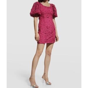 Zac Posen $395 Pink Floral Short Puff-Sleeve Lace Mini Dress 8 Fairy Romantic
